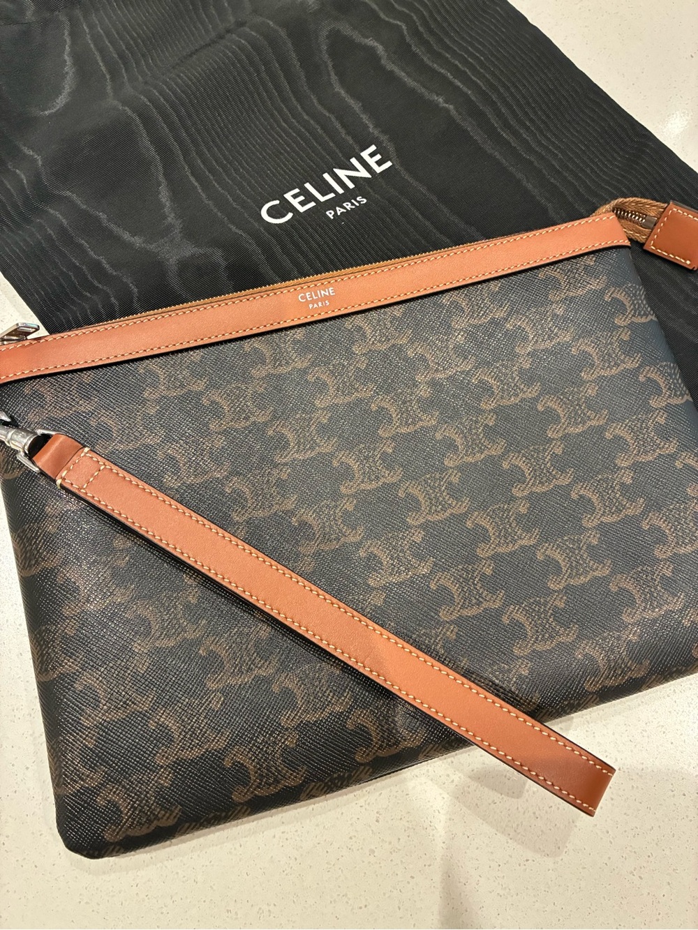 Celine Triomphe Monogram Pouch with wrist strap